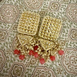 NWOT Indian/ Pakistani ethnic Gold and Pink Statement Earrings